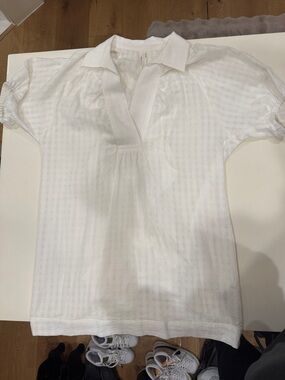 Anthropologie White Short Sleeve Collared Midi Dress